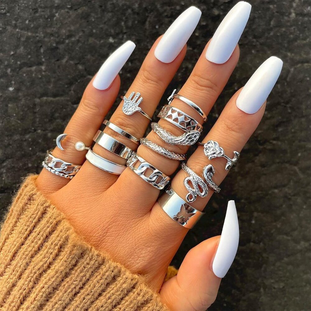 60 Pcs Silver Vintage Stackable Knuckle Rings Set… - image 3